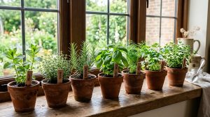 Potting herbs before frost