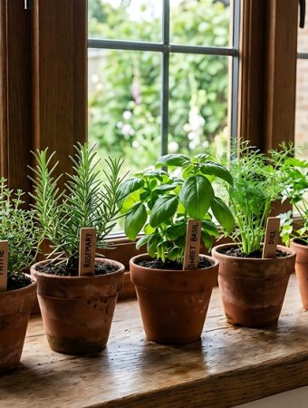 Potting herbs before frost