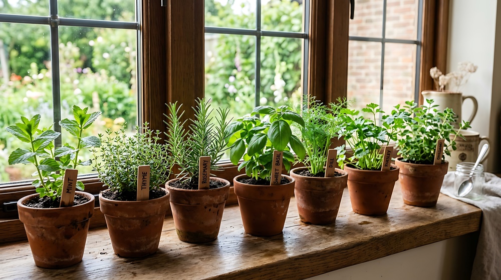 Potting herbs before frost